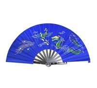 EEfpxwtz Éventail de Tai Chi Kung Fu en acier inoxydable et nylon | Multicolore : Performance, Danse, Entraînement, Sport, Décoration(Blue - Dragon and Phoenix Pattern)