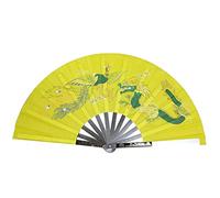 EEfpxwtz Éventail de Tai Chi Kung Fu en acier inoxydable et nylon | Multicolore : Performance, Danse, Entraînement, Sport, Décoration(Yellow - Dragon and Phoenix Pattern)