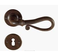 effedielle Poignée en fer vieilli couleur rouille avec embout et rosace trou normal pour portes intérieures, cadre poignée 8 mm