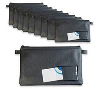 effektivo Lot de 10 sacs de banque avec fermeture éclair et fenêtre pour inscription, cuir synthétique noir pour documents jusqu'à A5