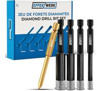 Effektwerk Jeu de forets pour carrelage dur, foret diamanté à queue hexagonale 6, 8, 10, 12 mm, pour verre, granit, marbre, porcelaine, grès