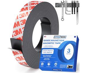 EFFEKTWERK - Rouleau de bande magnétique - 3 mètre de long, 30mm de large - Bandes magnétiques avec un fort support autocollant - facile à couper et à coller sur des surfaces planes