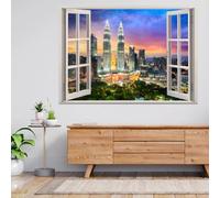 Effet de mur brisé 3D Paysage Architectural Urbain Stickers Muraux Imperméables Sticker mural en vinyle pour décoration murale de chambre à coucher pour enfants 50x87cm