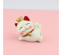 EffiFish 1 figurine de chat porte-bonheur Maneki Neko en résine peinte à la main pour décoration de maison ou de voiture pour bureau, étagère, tableau de bord, blanc, pour mini ornement (3)