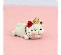 EffiFish 1 figurine de chat porte-bonheur Maneki Neko en résine peinte à la main pour décoration de maison ou de voiture pour bureau, étagère, tableau de bord, blanc, pour mini ornement (2)