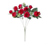 EffiFish Bouquet de roses d'eucalyptus artificielles avec fleurs en soie réalistes pour centres de table de mariage et décoration d'intérieur, 30 cm orange (rouge vif)