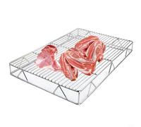 EffiFish Égouttoir à viande en acier inoxydable 50 x 40 cm, grille épaisse surélevée pour barbecue en extérieur et utilisation en cuisine, argenté