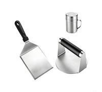 EffiFish Kit de presse à hamburger 3 pièces, spatule en acier inoxydable, broyeur à hamburger et palme, shaker d'assaisonnement pour grill, machine à hamburger robuste, ensemble d'outils de cuisine à