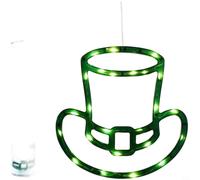 EffiFish Lampe Décorative LED Trèfle pour saint Patrick, Suspension 3D Verte Pour Maison Bar Café, Alimentation Piles, Design Festif (Hat)