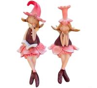 EffiFish Lot de 2 figurines de fée en résine, jolies statues de jardin de dessin animé pour décoration d'intérieur, charmantes décorations roses pour anniversaire de filles