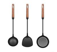 EffiFish Lot de 3 spatules professionnelles en fer avec poignée ergonomique en bois, pelle à frire à haute température pour wok de cuisine, outil robuste anti-rayures