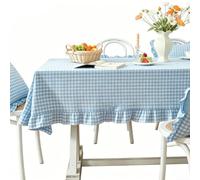 EffiFish Nappe à carreaux 140 x 140 cm avec ourlet à volants en pur coton pour pique-nique, banquet, fête de mariage, décoration d'intérieur (carreaux bleu)