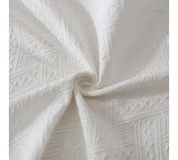 EffiFish Nappe blanche pour table à manger, motif gaufré en mélange de polyester et coton avec pompons, housse anti-poussière lavable pour cuisine (130 x 130 cm)