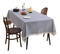 EffiFish Nappe japonaise rectangulaire en dentelle à rayures en mélange de polyester et de coton, nappe de salle à manger infroissable avec bordure élégante, kaki, 140 x 220 cm, bleu