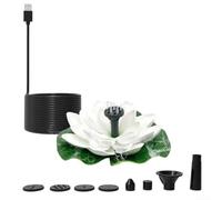 EffiFish Pompe à lotus USB à énergie solaire pour petits bassins - Fontaine flottante ultra silencieuse avec plusieurs buses pour bains d'oiseaux (blanc)