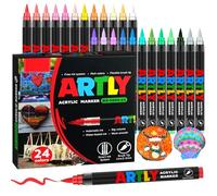 Efimeso 24 Couleurs de Feutre Acrylique Set de Marqueurs, Feutres Coloriage Adulte,Acrylic Marker à base d'eau pour Roche, Tissu,Céramique, Bois, Toile