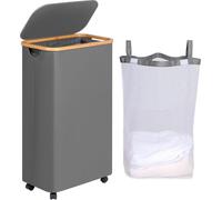 efluky 75L panier à linge avec roulettes gris poignées en bambou sac amovible