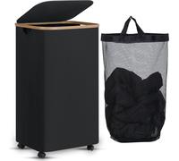 efluky panier à linge à roulettes 100L - noir, pliable, poignées en bambou, sac amovible