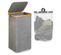 Efluky panier à linge avec couvercle et poignées en bambou, 100 litres, panier à linge pliable XXL, gris