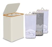 efluky Panier à linge avec couvercle, trio panier à linge avec 2 sacs