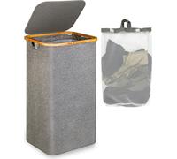 efluky panier à linge en bambou avec couvercle 120 litres panier à linge pliable gris