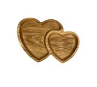 EFO Plateau décoratif en bois pour snacks | Plat de service en chêne naturel fait main au design charmant | Idéal pour servir des noix et des fruits | Forme de Double Cœur
