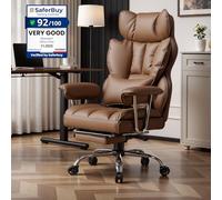 Efomao Fauteuil de Bureau Ergonomique Grande Taille, Chaise de Direction en Cuir PU avec Dossier Haut Réglable, Repose-Pieds et Soutien Lombaire, Fauteuil Pivotant pour Bureau