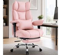 Efomao Fauteuil de Bureau Grande Taille, Chaise de Direction Ergonomique en Similicuir PU 200KG, Siège Ordinateur Réglable à Dossier Haut, Pivotant avec Repose-Pieds et Support Lombaire (Hellrosa)