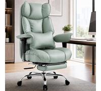 Efomao Fauteuil de Bureau Grande Taille, Chaise de Direction Ergonomique en Similicuir PU 200KG, Siège Ordinateur Réglable à Dossier Haut, Pivotant avec Repose-Pieds et Support Lombaire (Hellgrün)