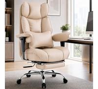 Efomao Fauteuil de Bureau Grande Taille, Chaise de Direction Ergonomique en Similicuir PU 200KG, Siège Ordinateur Réglable à Dossier Haut, Pivotant avec Repose-Pieds et Support Lombaire (Dunkelbeige)