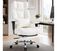 Efomao Fauteuil de Bureau Grande Taille, Chaise de Direction Ergonomique en Similicuir PU 200KG, Siège Ordinateur Réglable à Dossier Haut, Pivotant avec Repose-Pieds et Support Lombaire (Weiß)
