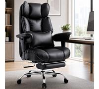 Efomao Fauteuil de Bureau Grande Taille, Chaise de Direction Ergonomique en Similicuir PU 200KG, Siège Ordinateur Réglable à Dossier Haut, Pivotant avec Repose-Pieds et Support Lombaire (Noir)
