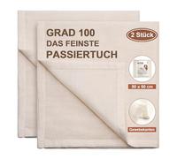 eFond 2 pièces Étamine Alimentaire, 50x50cm Tissu Ourlé Mousseline Alimentaire, Lavable Réutilisable Grade 100 Toile en Coton Pur Non Blanchi, Passoire pour Filtrer Fromage Beurre Jus Lait de Noix