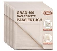 eFond 8 pièces Étamine Alimentaire, 50x50cm Tissu Ourlé Mousseline Alimentaire, Lavable Réutilisable Grade 100 Toile en Coton Pur Non Blanchi, Passoire pour Filtrer Fromage Beurre Jus Lait de Noix