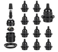 EFUTURETIME 12 x Douille Ampoule E27 Noir à Visser 250V 4A en Bakélite | Douilles a Vis avec Pince de Câble, pour l’Éclairage Décoratif