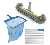 EFUTURETIME 3 Pièces Kit de Nettoyage Piscine, 43cm Brosse Ronde, Epuisette | avec 2,7m Manche Telescopique Aluminium, pour Liner, Spas, Salles de Bain