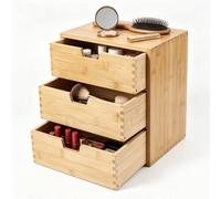 EFUTURETIME Boîte à Tiroirs en Bois 28,5 x 20 x 28,5 cm avec 3 Tiroirs | Petite Commode, Organiseur de Bureau en Bambou, Rangement Tiroir pour Capsules de Café, Cosmétiques, Sachets de thé, Stylos