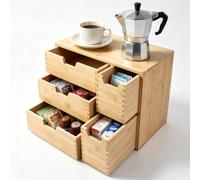 EFUTURETIME Boîte à Tiroirs en Bois 36 × 20 × 28,5 cm avec 5 Tiroirs | Petite Commode, Organiseur de Bureau en Bambou, Rangement Tiroir pour Capsules de Café, Cosmétiques, Sachets de thé, Stylos