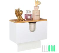 EFUTURETIME Distributeur Essuie Main Mural en Bambou, 27.5x16x13cm, Distributeur à Serviette en Papier avec Couvercle Magnétique pour Pliées en V/C/Z, Cuisine, Salle De Bain, Blanc
