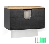 EFUTURETIME Distributeur Essuie Main Mural en Bambou, 27.5x16x13cm, Distributeur à Serviette en Papier avec Couvercle Magnétique pour Pliées en V/C/Z, Cuisine, Salle De Bain, Noir