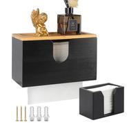 EFUTURETIME Jeu de Distributeurs d'essuie-Mains en Bambou, Distributeur Mural de Serviette en Papier avec Couvercle Magnétique - Petite Boîte à Mouchoirs, pour Papier H2, Mouchoirs, Noir