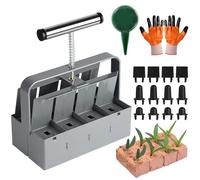 efuturetime Presse Motte pour Semis, 8 Bloc de Sol de 4,5 × 5cm, Gris | Bloqueur avec Semoir à Graines et Gants, Bouchon Plastique Remplaçable, pour Plantation Transplantation