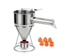 eGenuss Entonnoir à piston inox 1200 ml - Distributeur de pâte précis avec poignée amovible, graduations, 7 buses silicone & support - Pour crêpes, gâteaux & pâtisserie