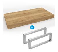 Egger - Set Naturel plan vasque 120x8x50 cm + 2 fixations porte serviette 45 cm, brun clair (DO12050DH-FIX3)