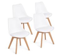 EGGREE 4 Chaises Salle à Manger Scandinaves SGS Tested Lot de 4 Chaises de Cuisine Rétro Rembourrée Chaise de Salle de Bureau, Pieds en Bois de Hêtre Massif, Blanc