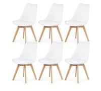 EGGREE 6 Chaises Salle à Manger Scandinaves SGS Tested Lot de 6 Chaises de Cuisine Rétro Rembourrée Chaise de Salle de Bureau, Pieds en Bois de Hêtre Massif, Blanc