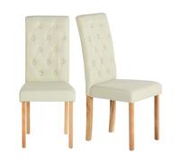 EGGREE Chaises de Salle à Manger Lot de 2 Beiges Tissu Lin Assise épaisse et Dossier à Couture en Losanges Design Moderne, Pieds en Bois d'hévéa Robustes 46,5 × 43,5 × 98 cm, Cuisine & Salle à Manger