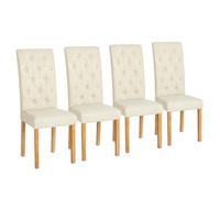 EGGREE Chaises de Salle à Manger Lot de 4 Beiges Tissu Lin, Assise épaisse et Dossier à Couture en Losanges Design Moderne, Pieds en Bois d'hévéa Robustes 43,5 × 46,5 × 98cm, Cuisine & Salle à Manger