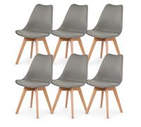 EGGREE Chaises Salle à Manger Scandinaves SGS Tested Lot de 6 Chaises de Cuisine, Moderne Rembourrée Chaise de Salle de Bureau, Pieds en Bois de Hêtre Massif, Grise