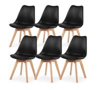 EGGREE Chaises Salle à Manger Scandinaves SGS Tested Lot de 6 Chaises de Cuisine, Rétro Rembourrée Chaise de Salle de Bureau, Pieds en Bois de Hêtre Massif, Noir